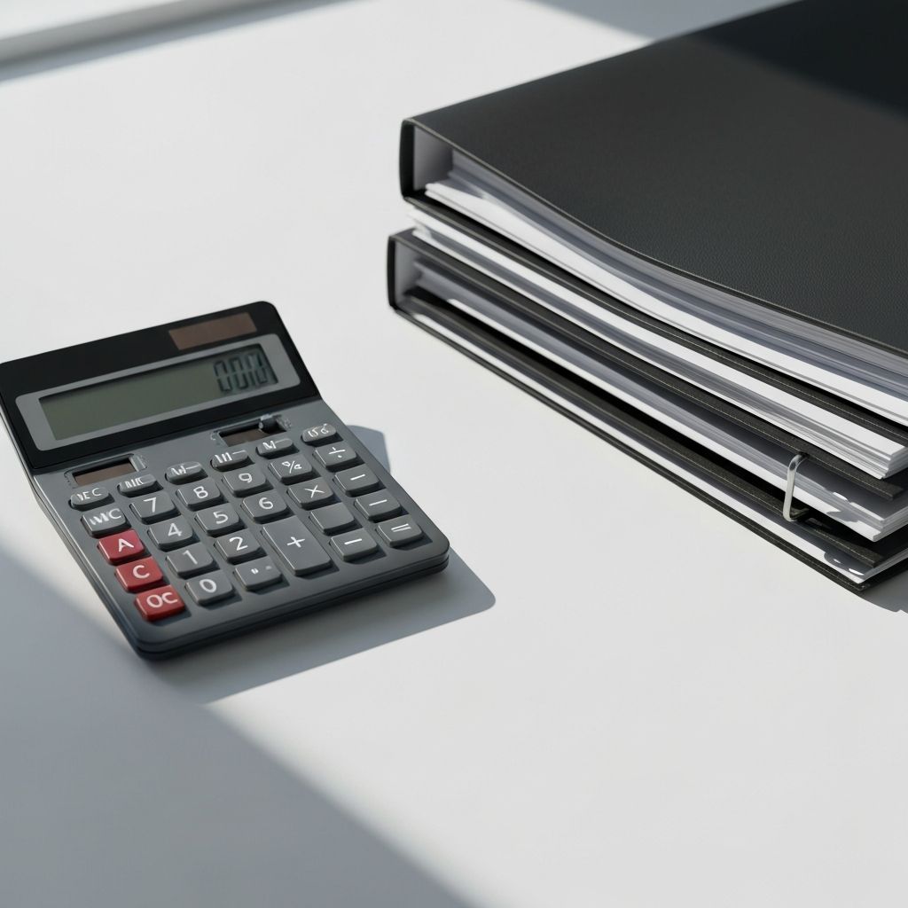 Calculator and legal documents on white desk for Ontario financial disputes